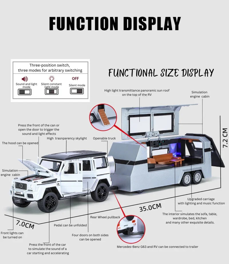 Mercedes-benz G63 Pick-up Trailer 1:24 Diecast Scale Model Car