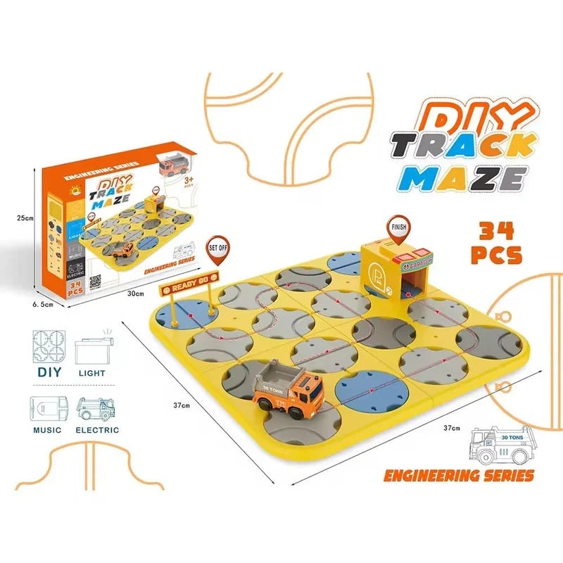 CONSTRUCTION VEHICLE DIY TRACK MAZE RACE CAR TRACK BUILDING BLOCK EDUCATIONAL TOY SET TILES DIY PLAY SET 2 LIGHT UP CAR STEM LEARNING CONSTRUCTION