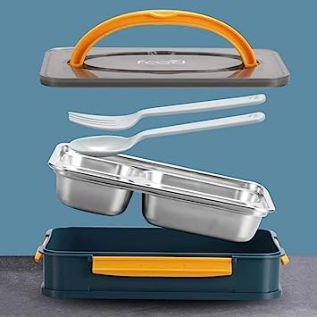 Stainless Steel Lunch Box 4 Compartments, Adult Food Storage Containers Airtight Sealed Lids with Large Capacity. Pack of 1. (4 Compartment Lunch Box with Handle. (1250ml))