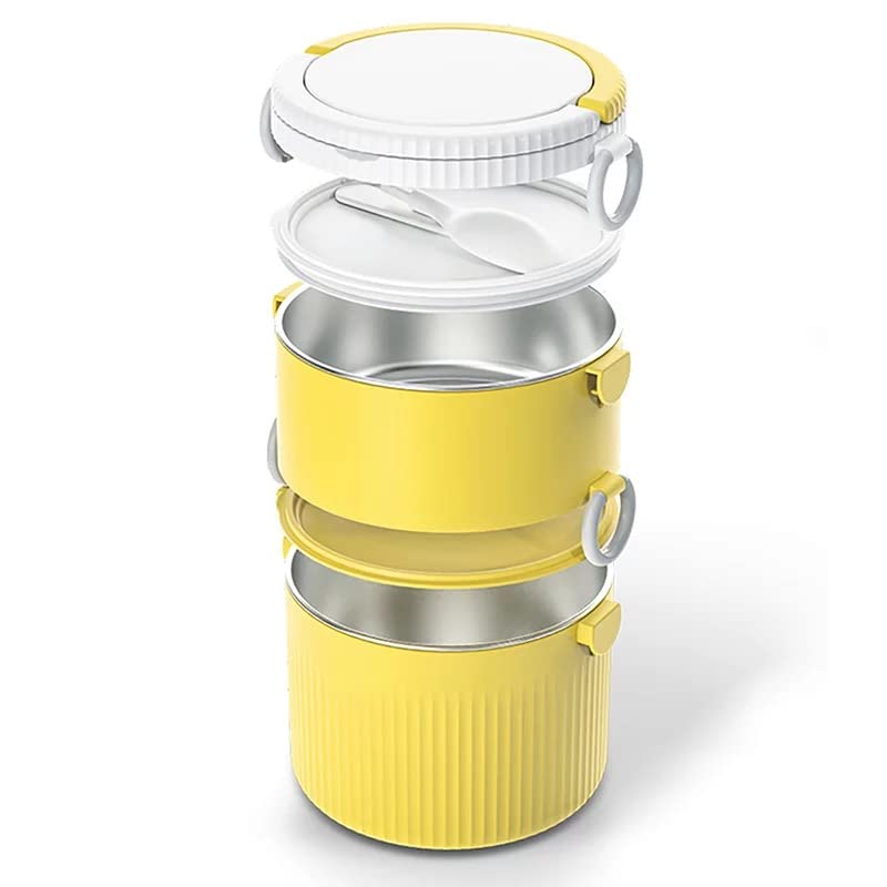 Round Large 2 Layers Lunch Meal Box Adult Lunchbox Container