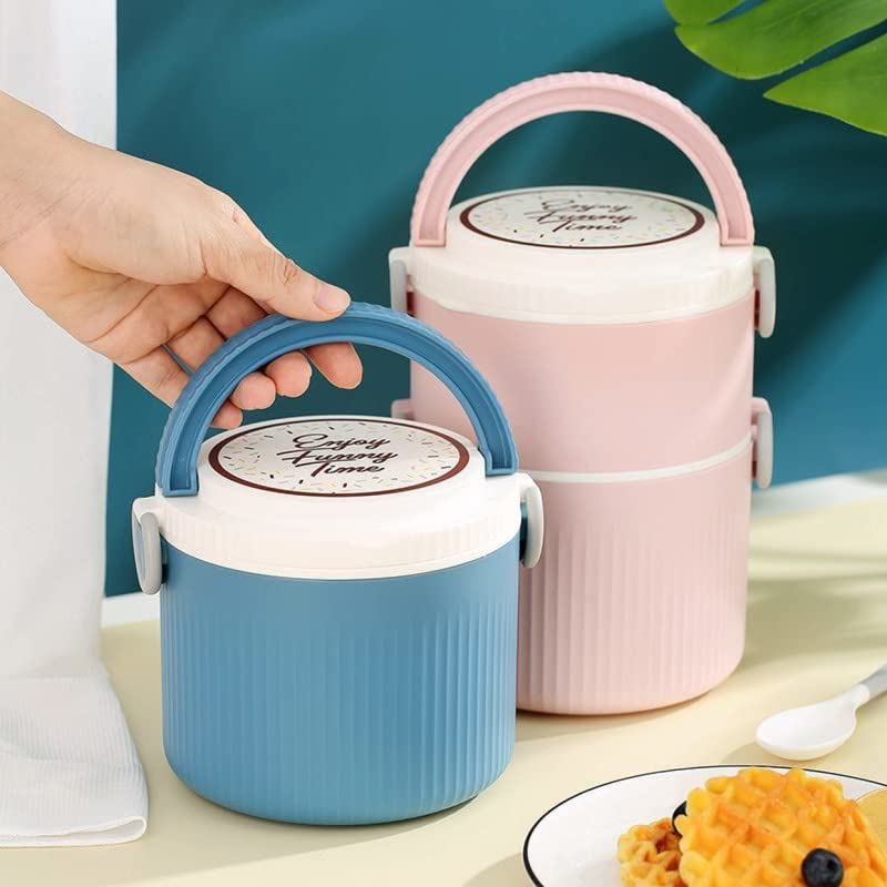 Round Large 2 Layers Lunch Meal Box Adult Lunchbox Container