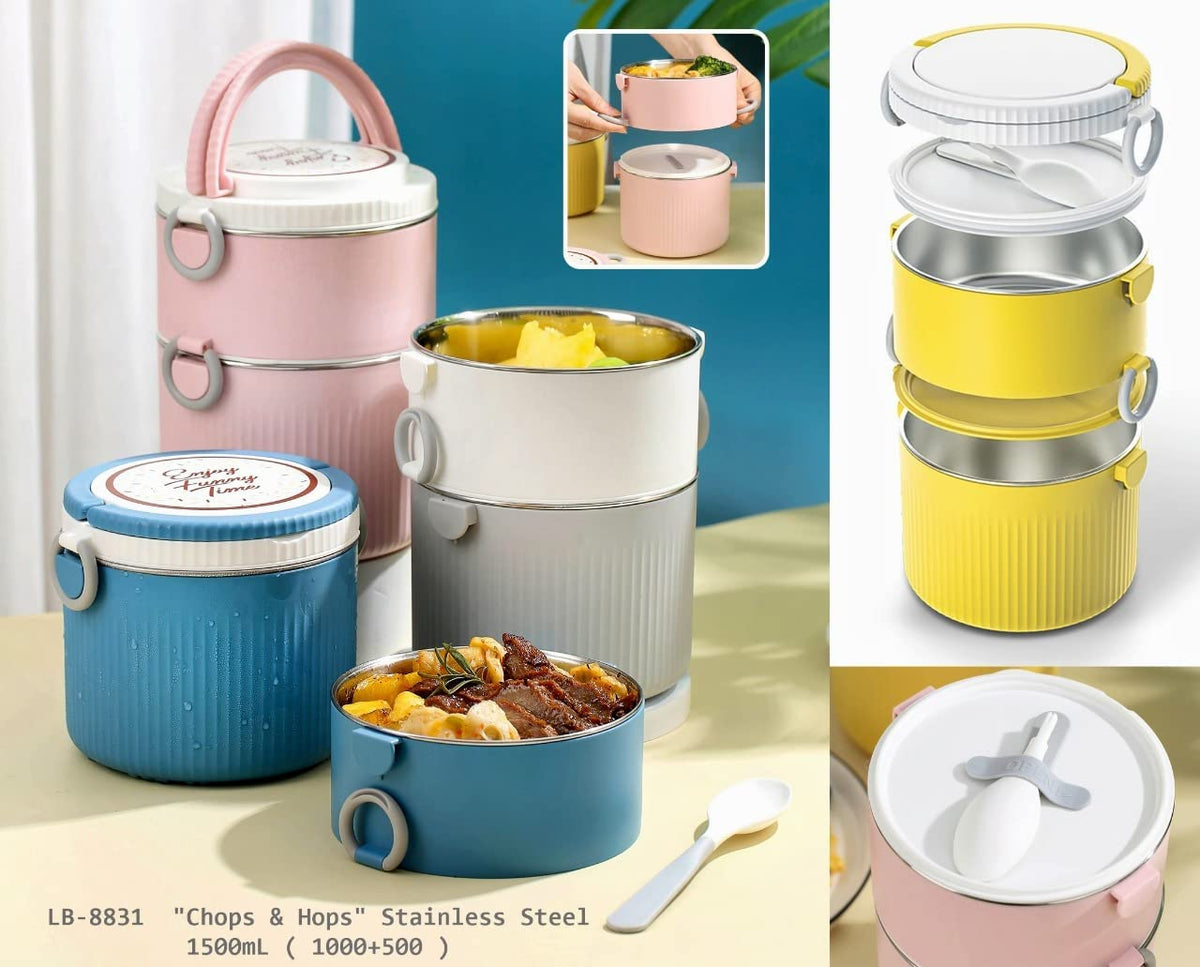 Round Large 2 Layers Lunch Meal Box Adult Lunchbox Container