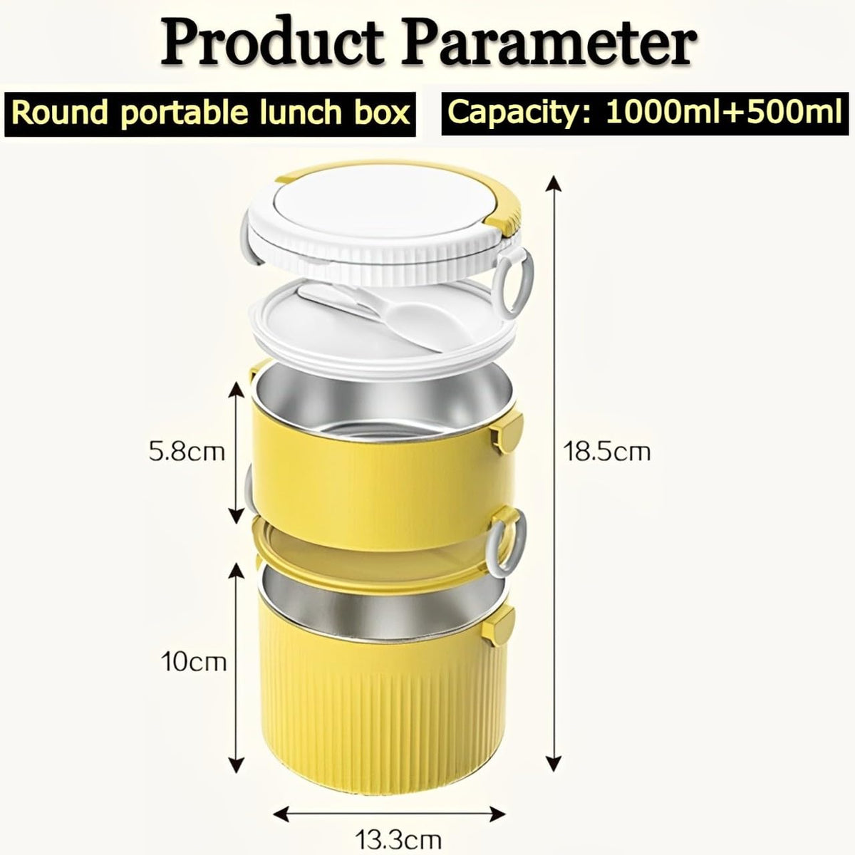 Round Large 2 Layers Lunch Meal Box Adult Lunchbox Container