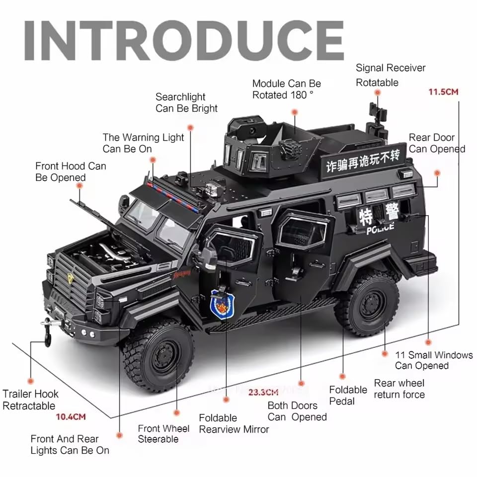 Armored SWAT Military Truck 1:24 Diecast Scale Model Car
