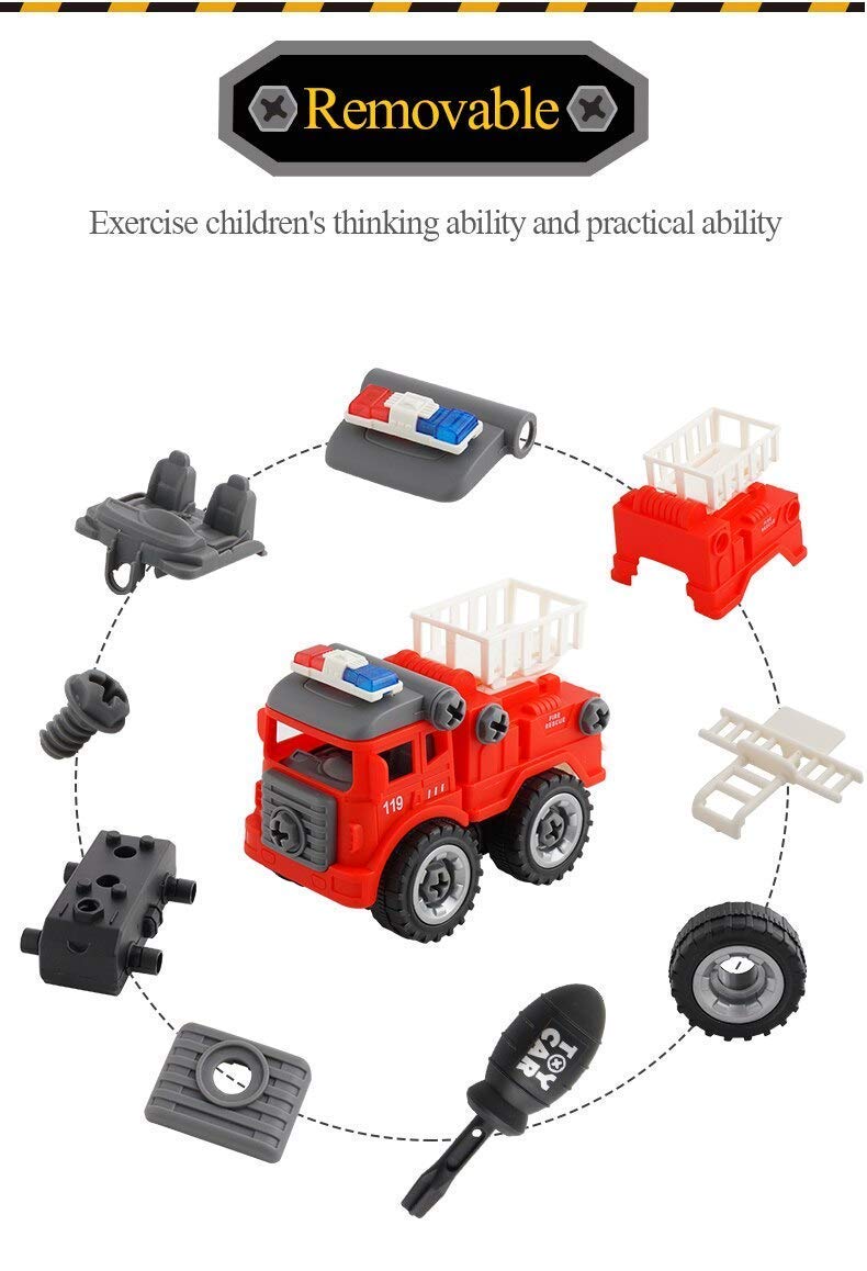 Fire Trucks Toy Playset, DIY Assembly Fire Engine , Rescue Ladder Vehicles