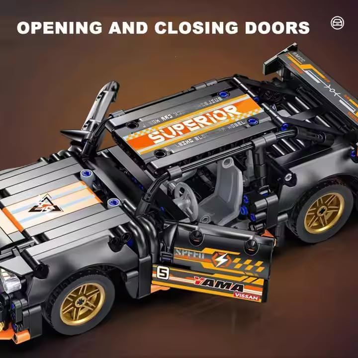 Orange Mustanhttps 1:18 Scale Racing Pull-Back Supercar Building Blocks Set |