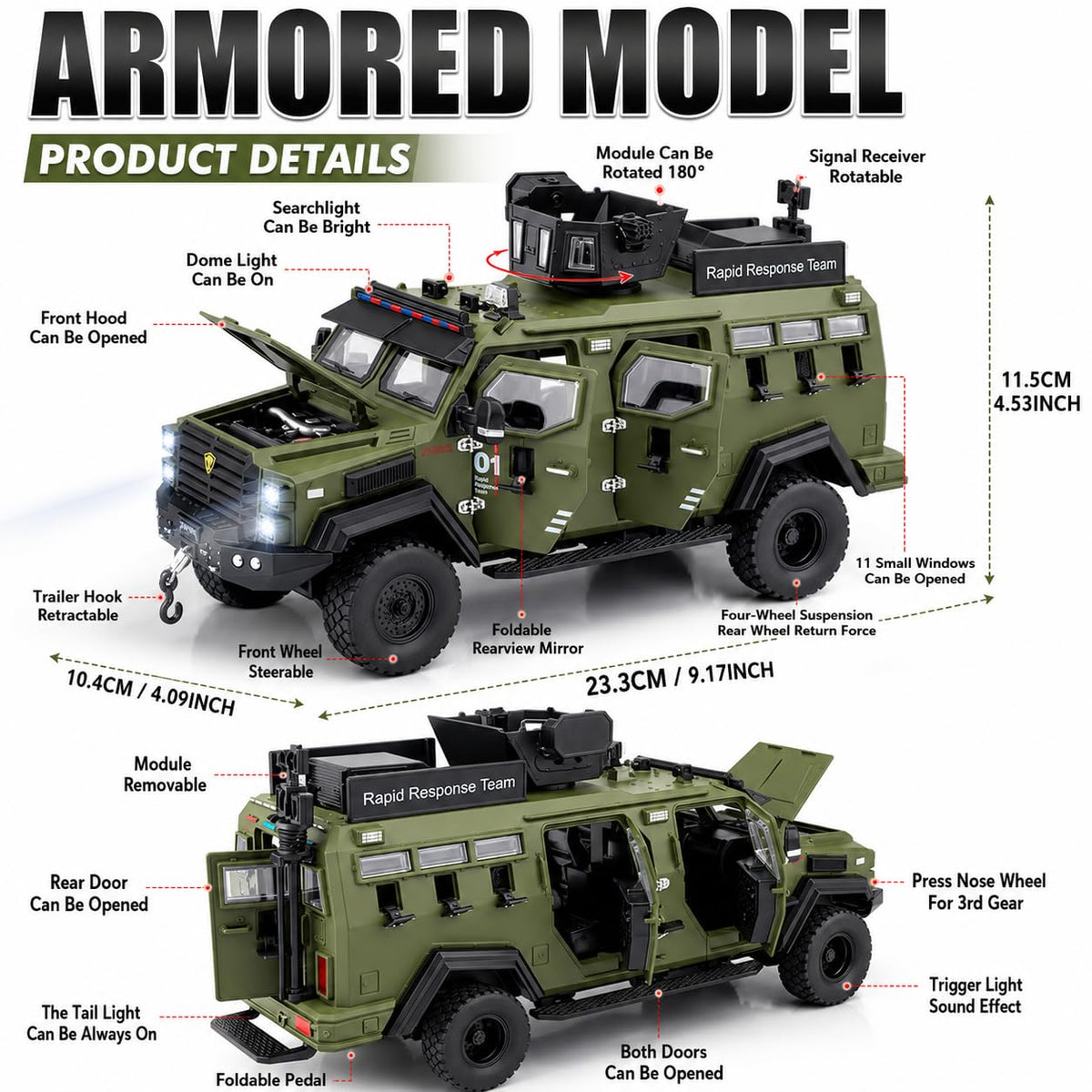 Armored SWAT Military Truck 1:24 Diecast Scale Model Car