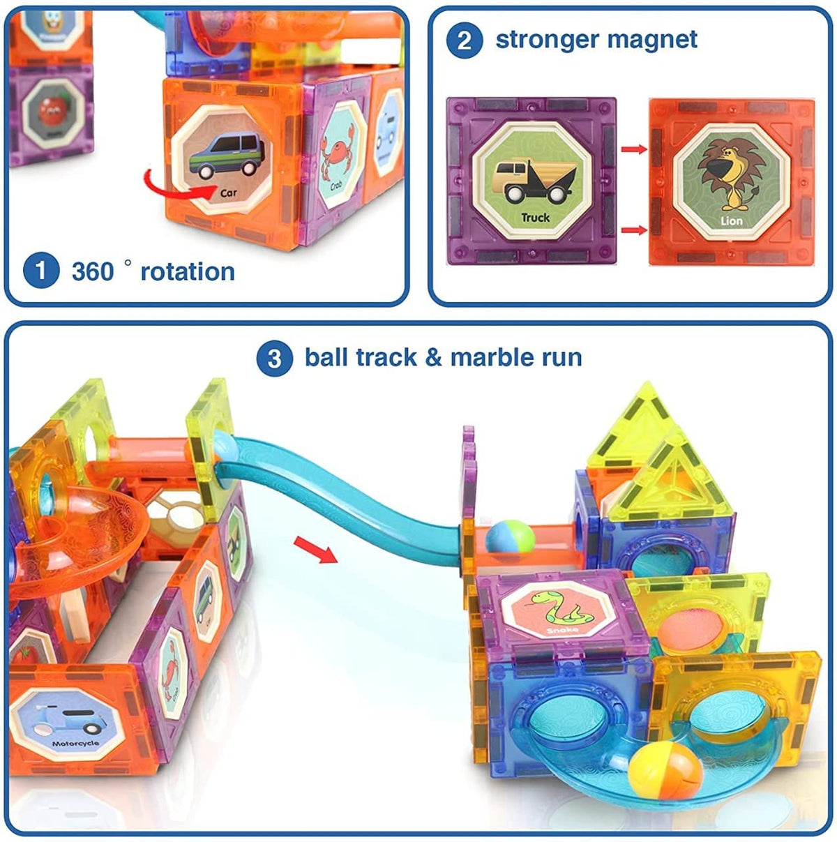 Magnetic Tiles Large Building Blocks Steam Educational Marble Run Stem Toys
