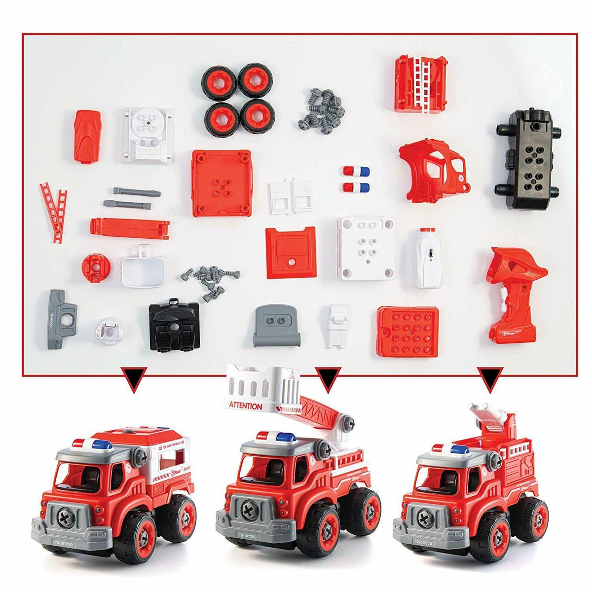 Fire Trucks Toy Playset, DIY Assembly Fire Engine , Rescue Ladder Vehicles