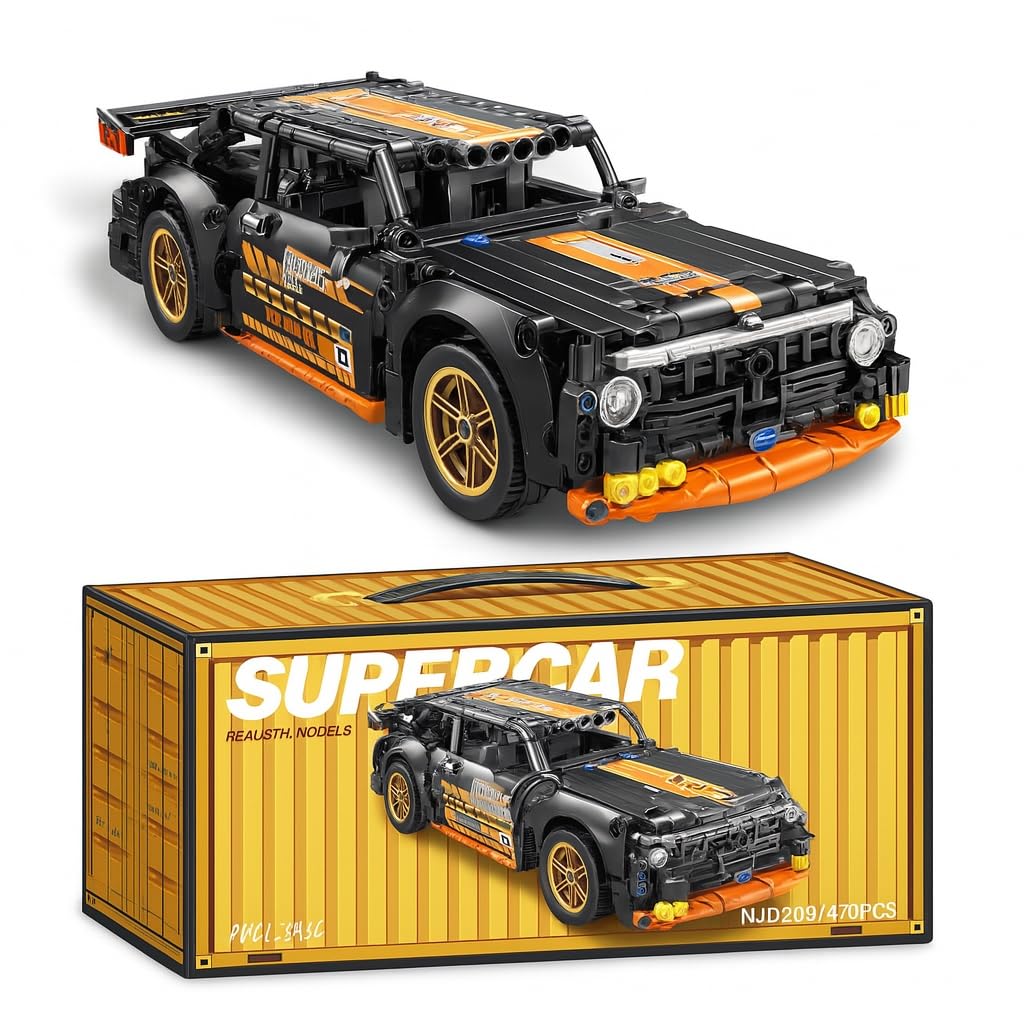 Orange Mustanhttps 1:18 Scale Racing Pull-Back Supercar Building Blocks Set |