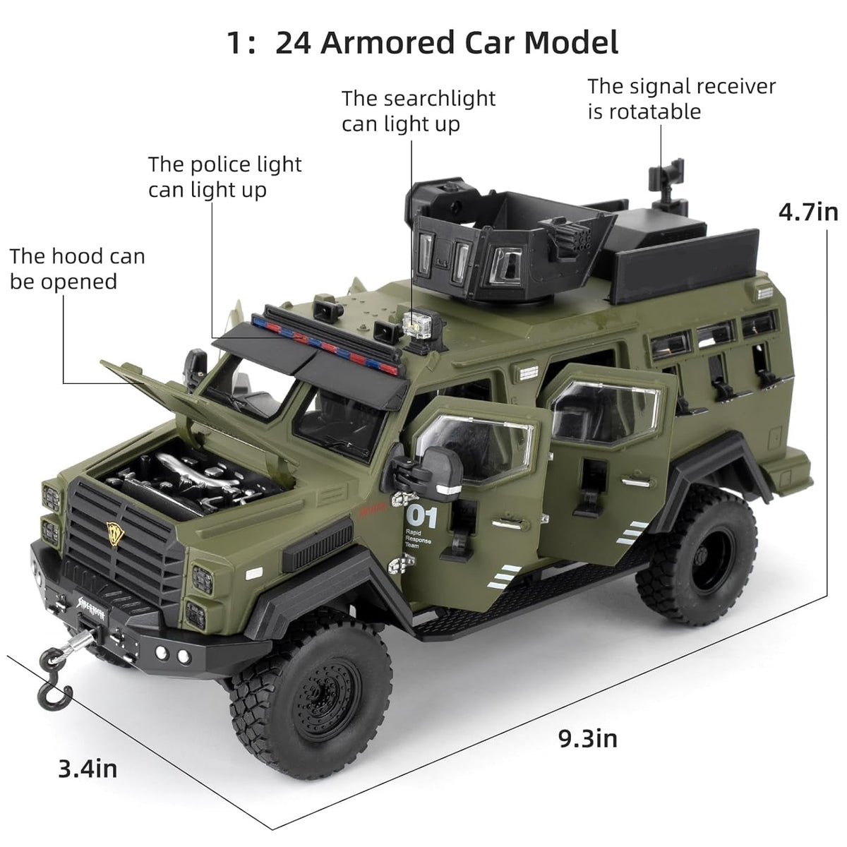 Armored SWAT Military Truck 1:24 Diecast Scale Model Car