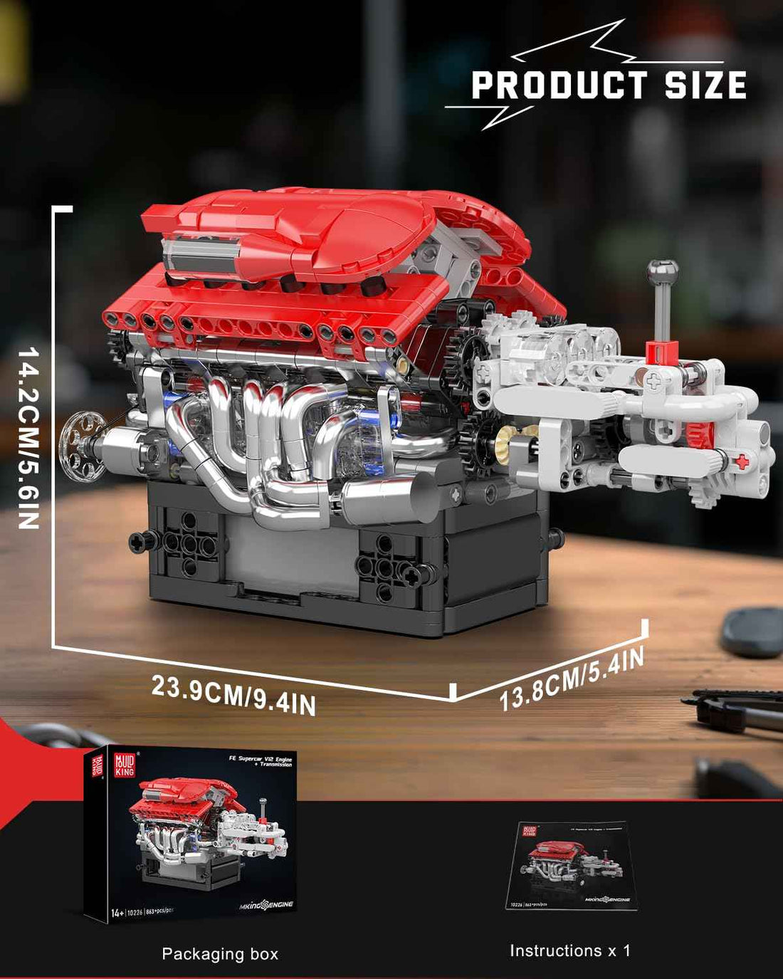 Mould King 10226 V12 Supercar Engine with Transmission Building Set | 863 Pcs