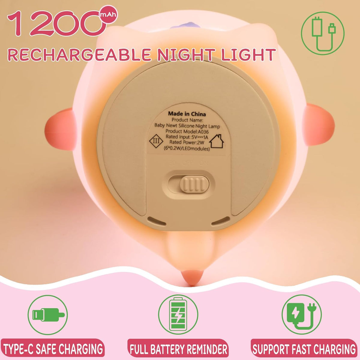Cute Mini Silicone Baby Newt Night Light Touch Control