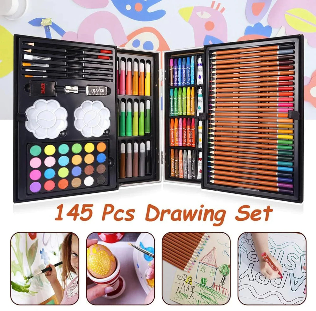 Art Supplies Set for Kids, 2 Layers Drawing Supplies 145-Piece