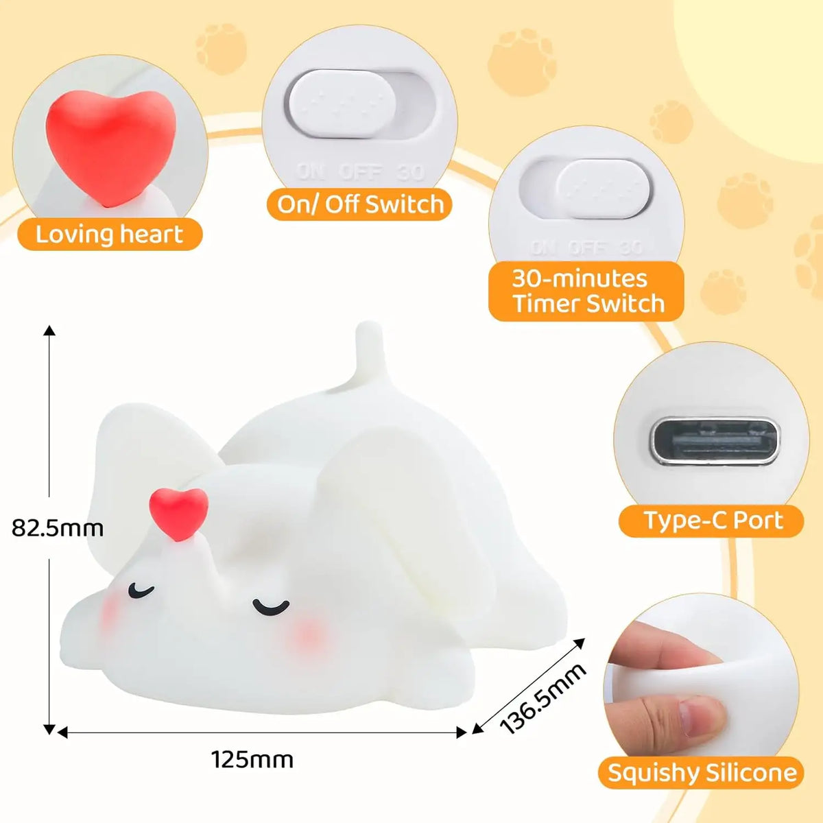 Hot Sale Touch Switch Control Cartoon Bedside Lamp Elephant Night Light