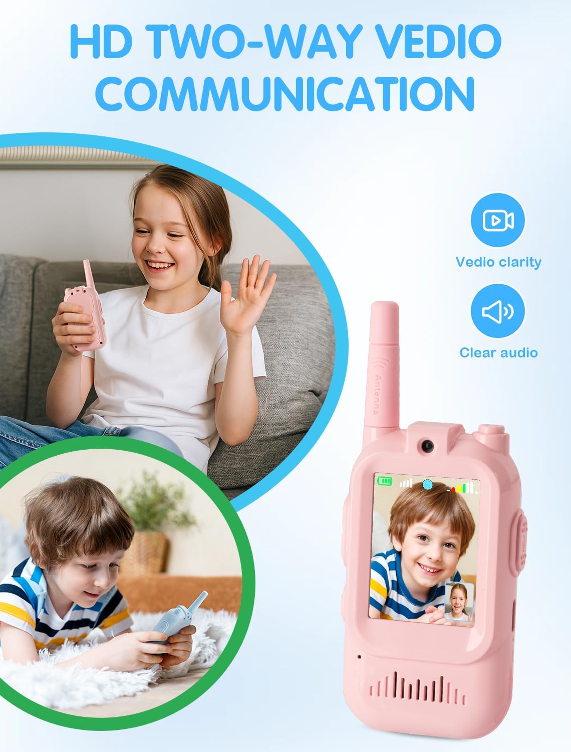 Video Walkie Talkies 2.0 | 2” Screen, Share Pic, Micro Chat, Emoji
