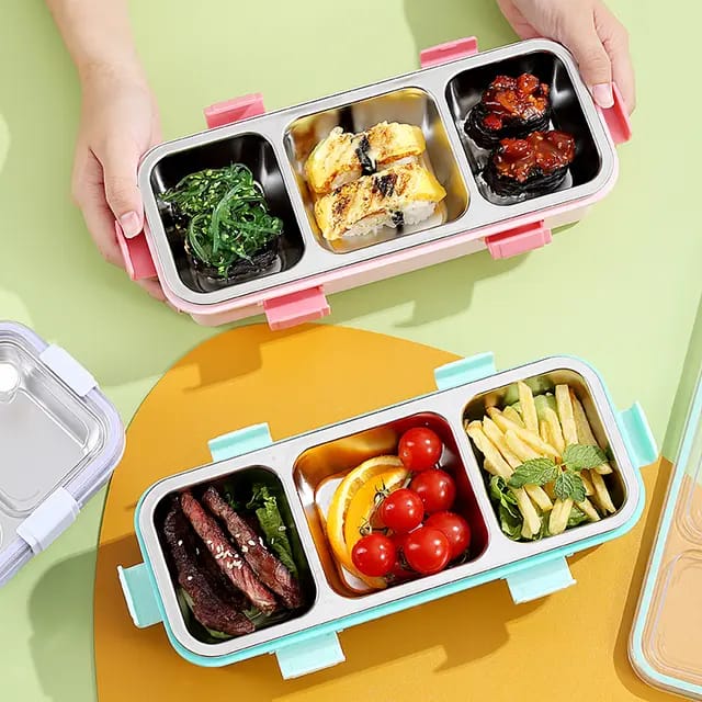 Steel Snack & Meal Box With 3 Compartments