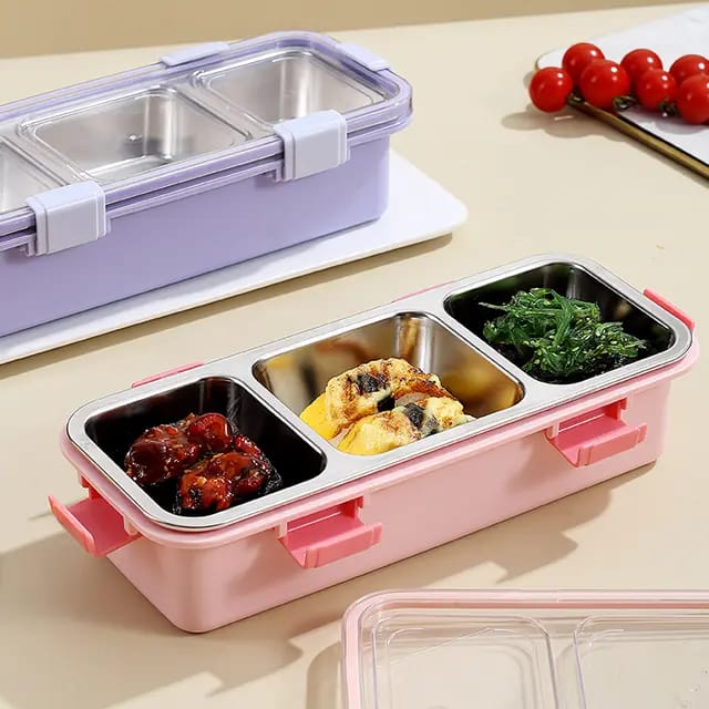 Steel Snack & Meal Box With 3 Compartments
